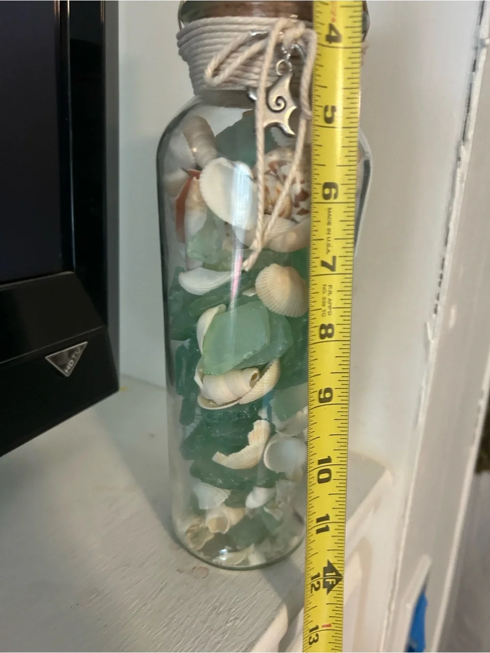 NWT COASTAL Sea Glass & Shell Accent Jar with Charm, Cork Stopper and Cord